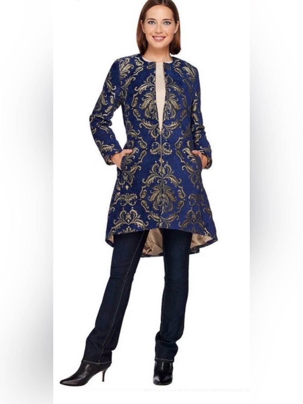 Susan Graver 25th Anniversary Tapestry Jacket Blue Gold Size 12